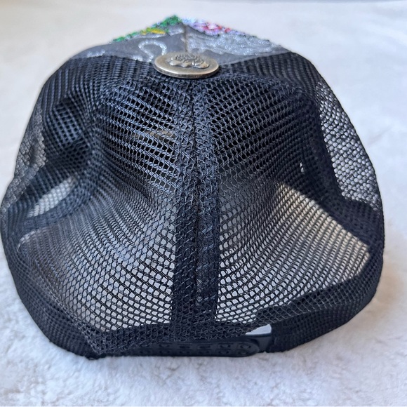 Vintage Skull, Flowers, and Rhinestone Trucker Hat - Picture 5 of 6